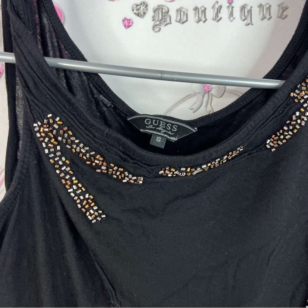 Guess tank top beaded sparkly Black Asymmetrical Top with Silver gold Accents - Picture 4 of 9